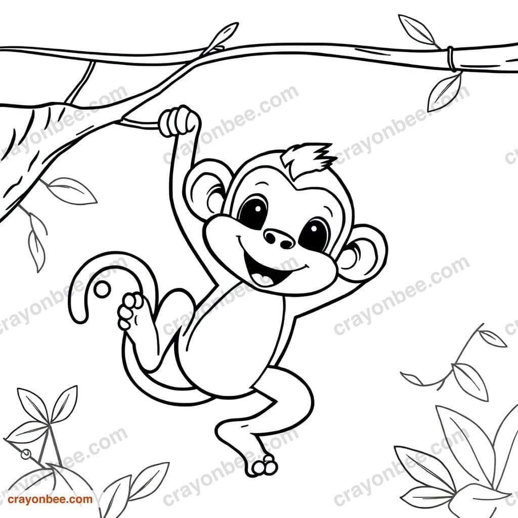 Monkey Swinging Coloring Page — Free Printable PDF