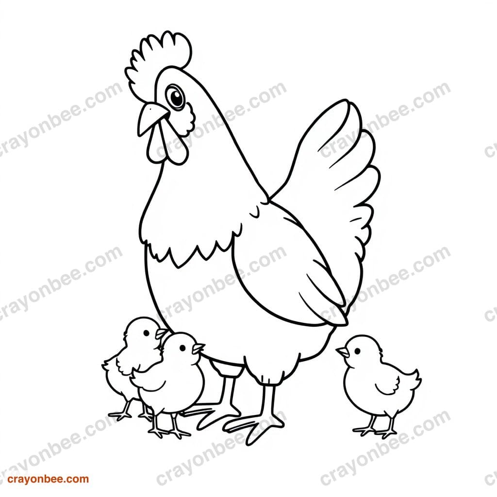 Mother Hen With Chicks Coloring Page — Free Printable PDF
