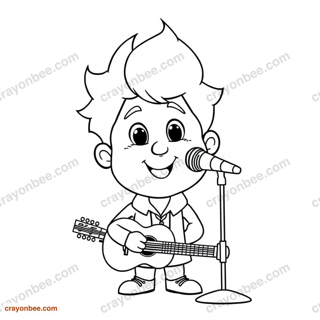 Musician Singer Coloring Page — Free Printable PDF