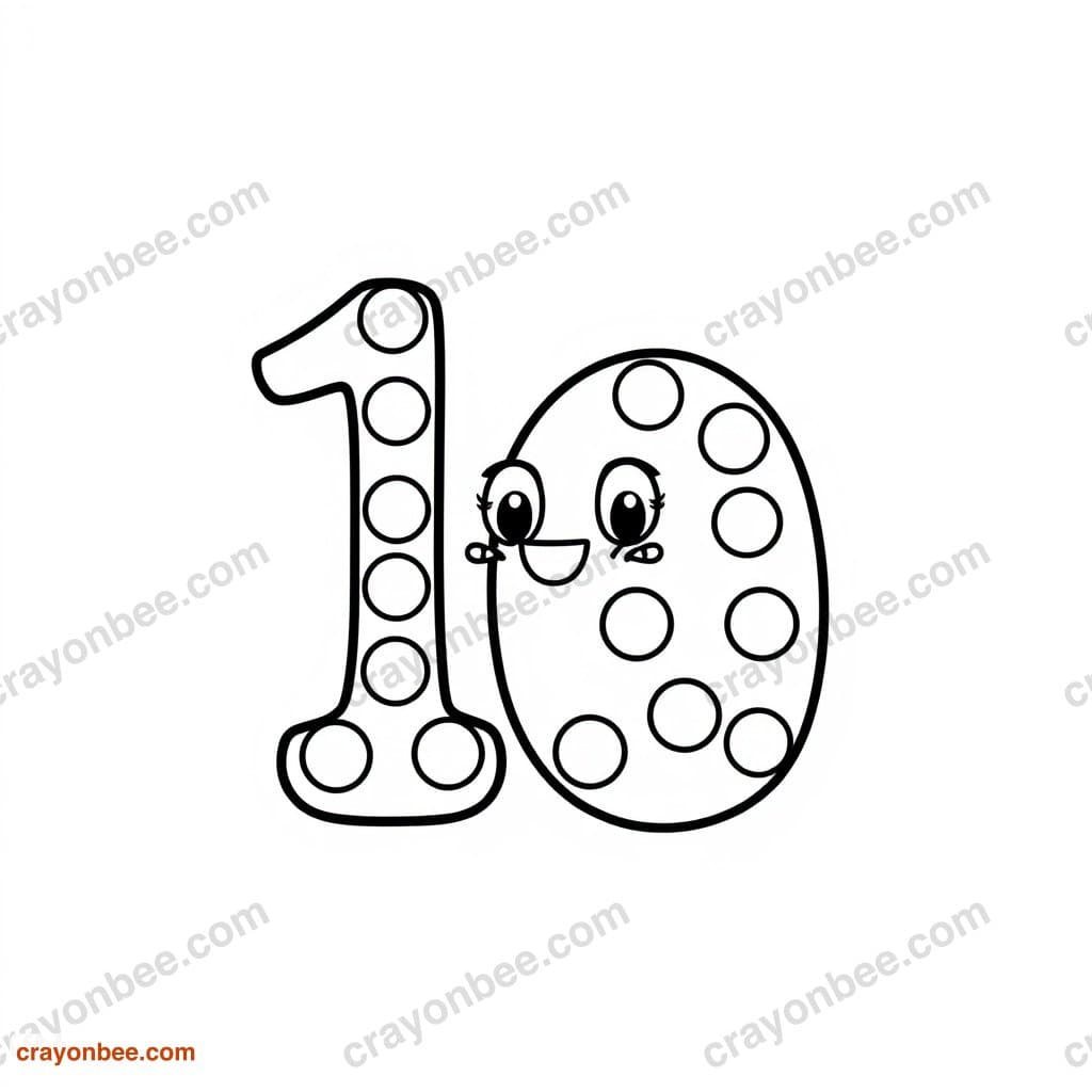 Number 10 With Ten Dots Coloring Page — Free Printable PDF
