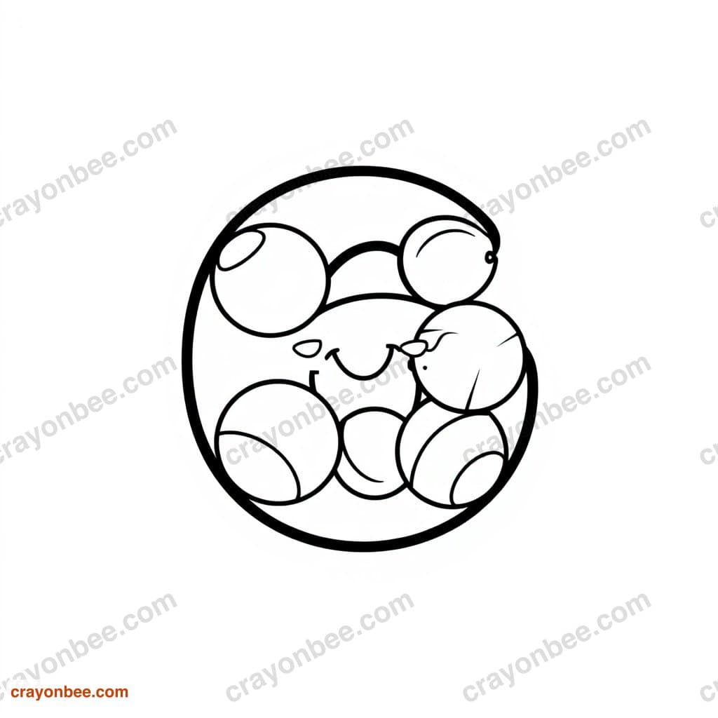 Number 6 With Six Balls Coloring Page — Free Printable PDF