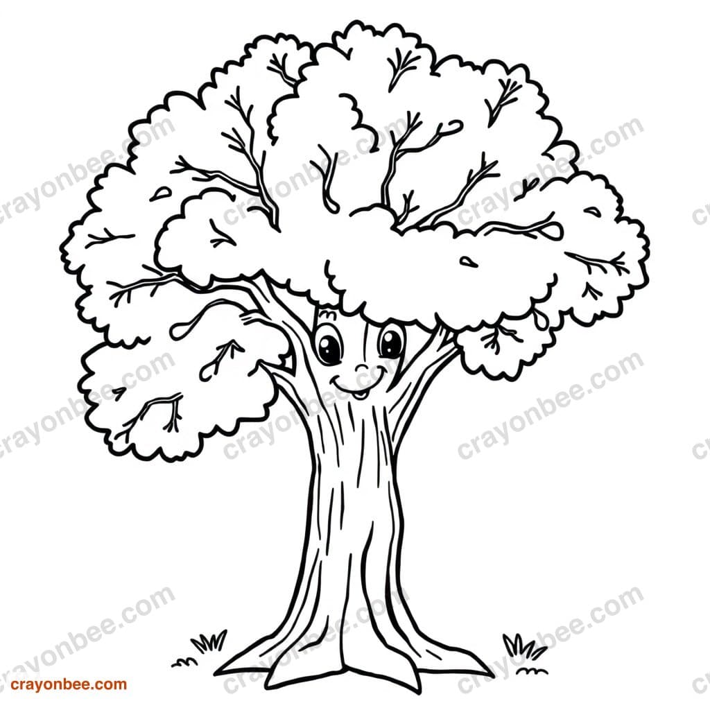 Oak Tree Coloring Page — Free Printable PDF
