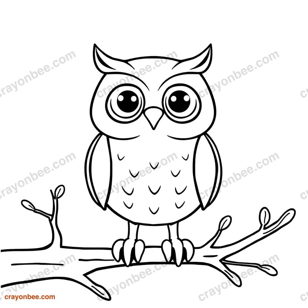 Owl On Branch Coloring Page — Free Printable PDF