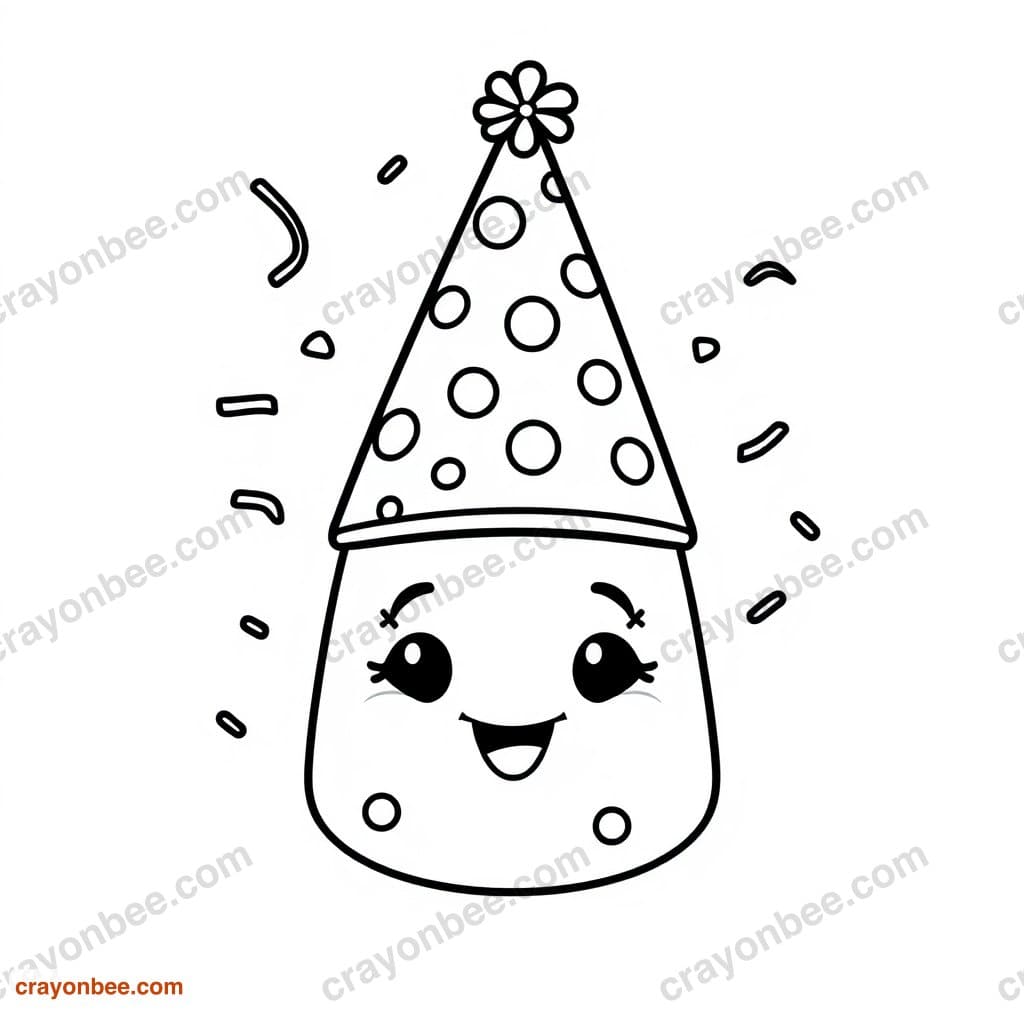 Party Hat With Confetti Coloring Page — Free Printable PDF