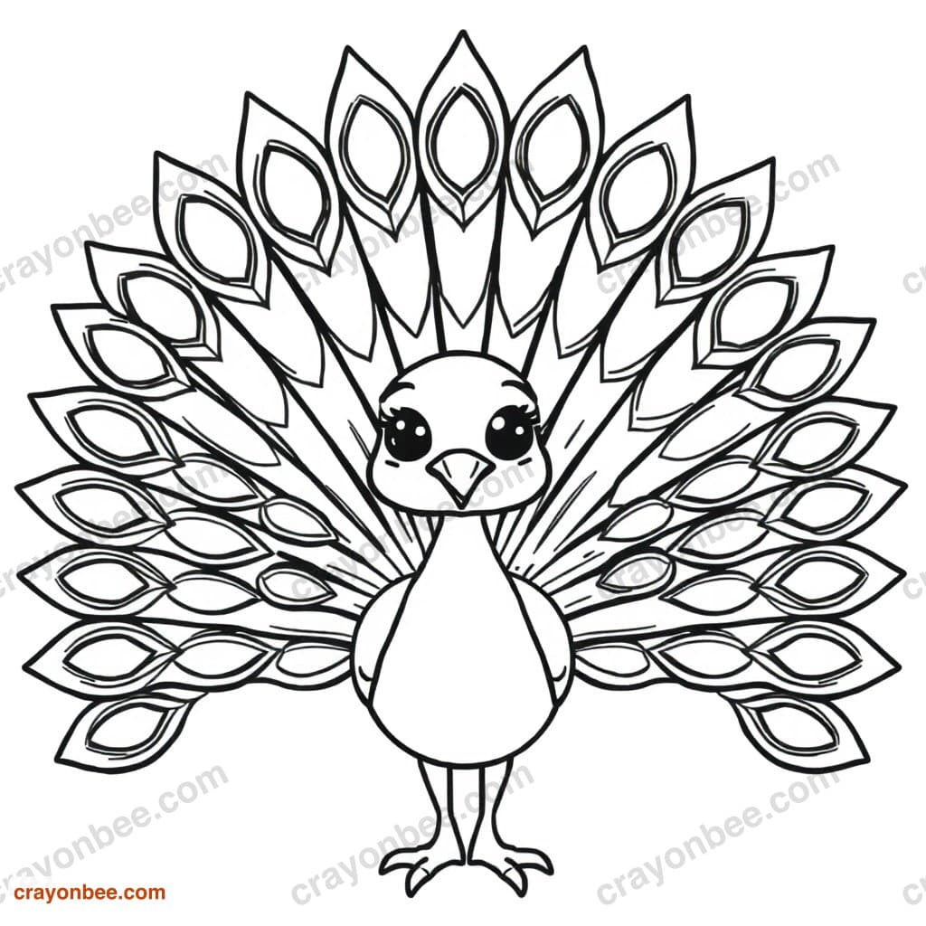 Peacock Fan Coloring Page — Free Printable PDF