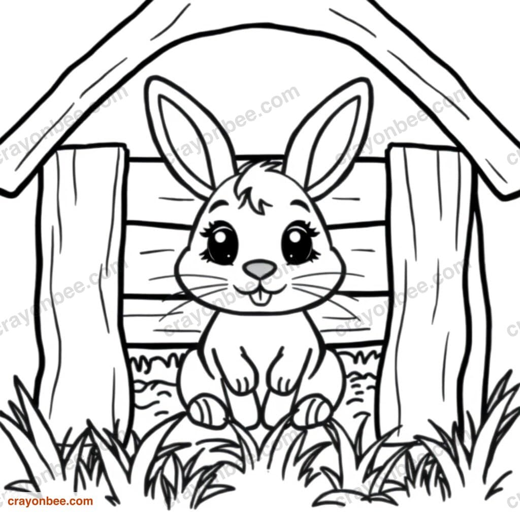Pet Rabbit In Hutch Coloring Page — Free Printable PDF