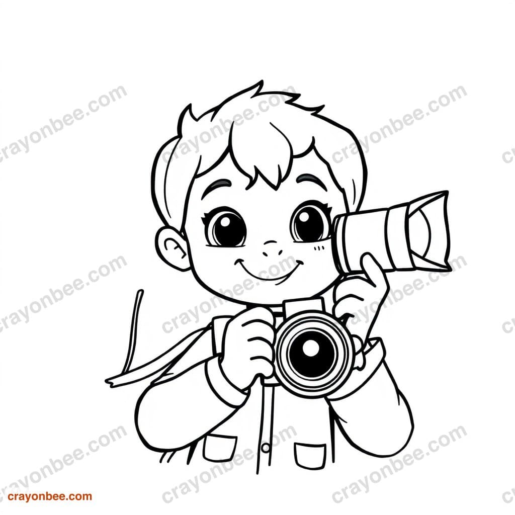 Photographer With Camera Coloring Page — Free Printable PDF