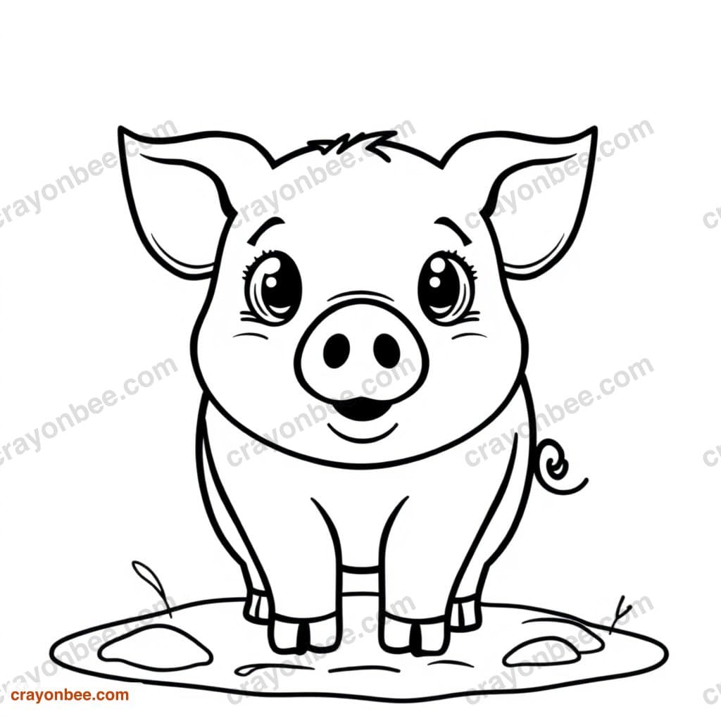 Pig In Mud Coloring Page — Free Printable PDF