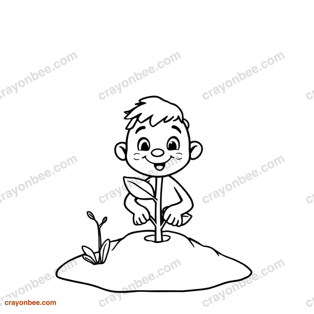 Planting A Tree Coloring Page — Free Printable PDF