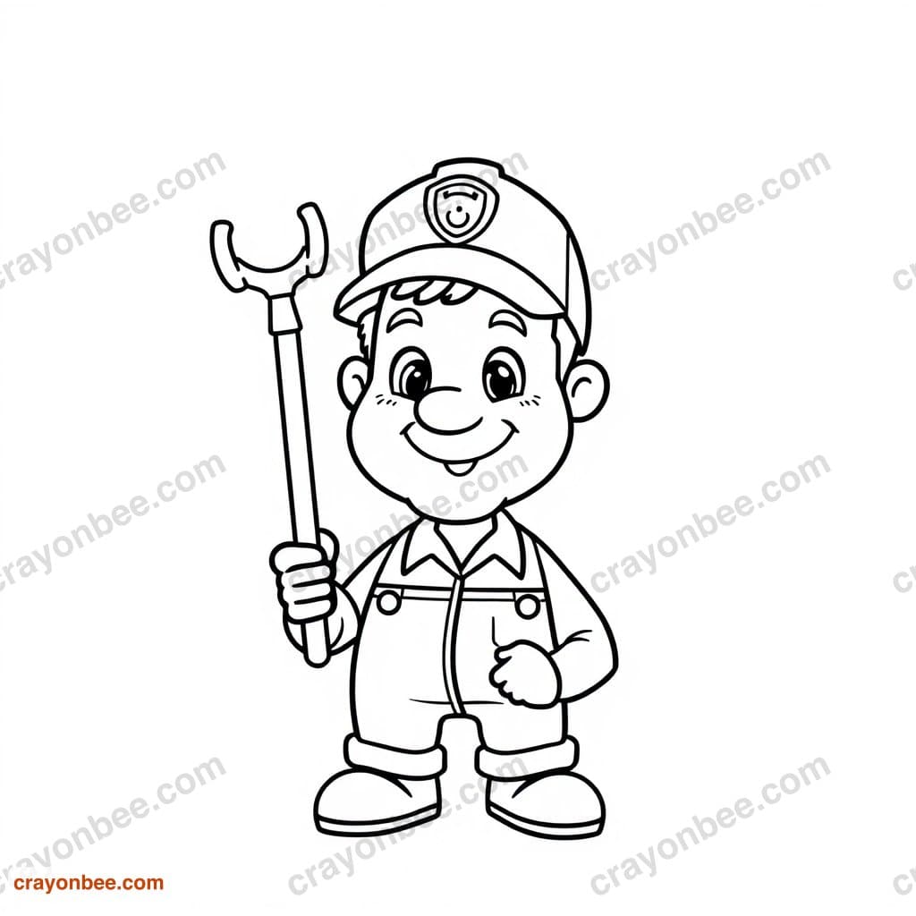Plumber With Pipe Coloring Page — Free Printable PDF
