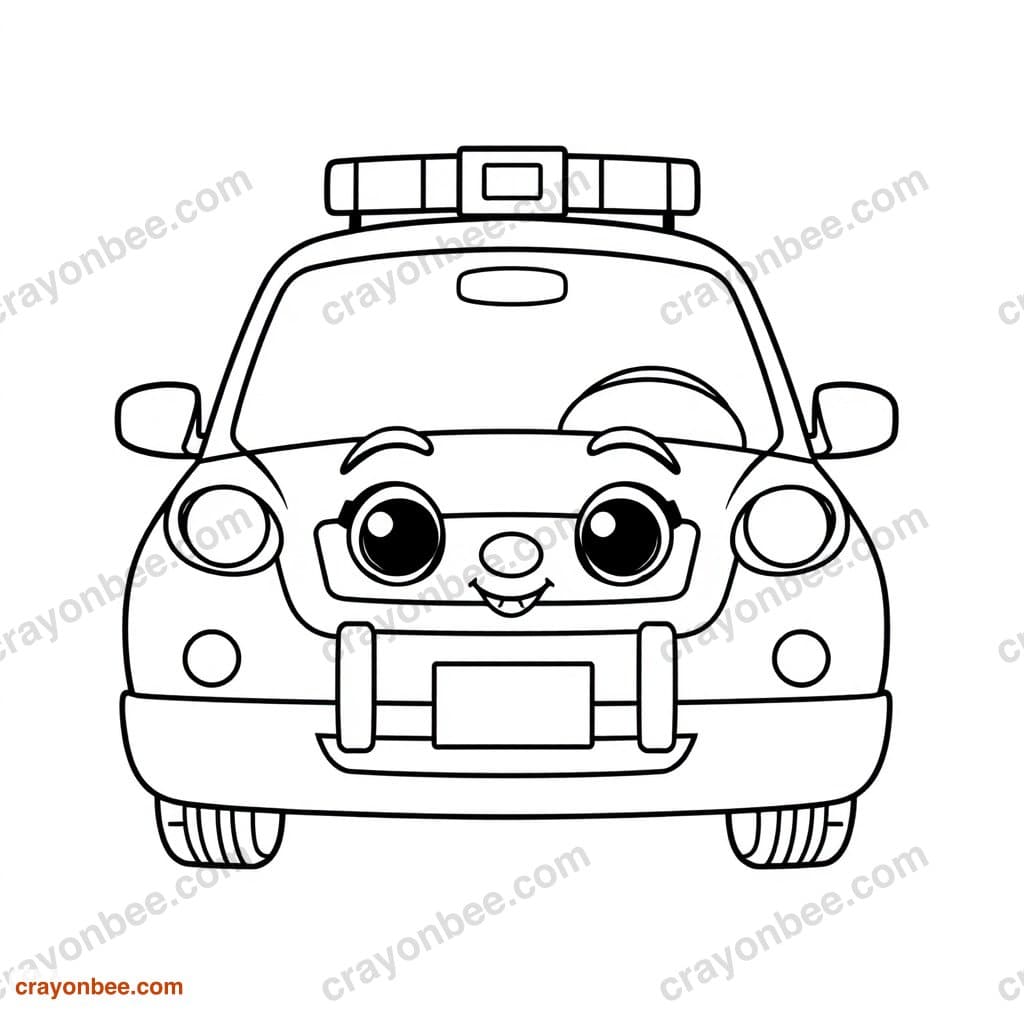 Police Car With Lights Coloring Page — Free Printable PDF