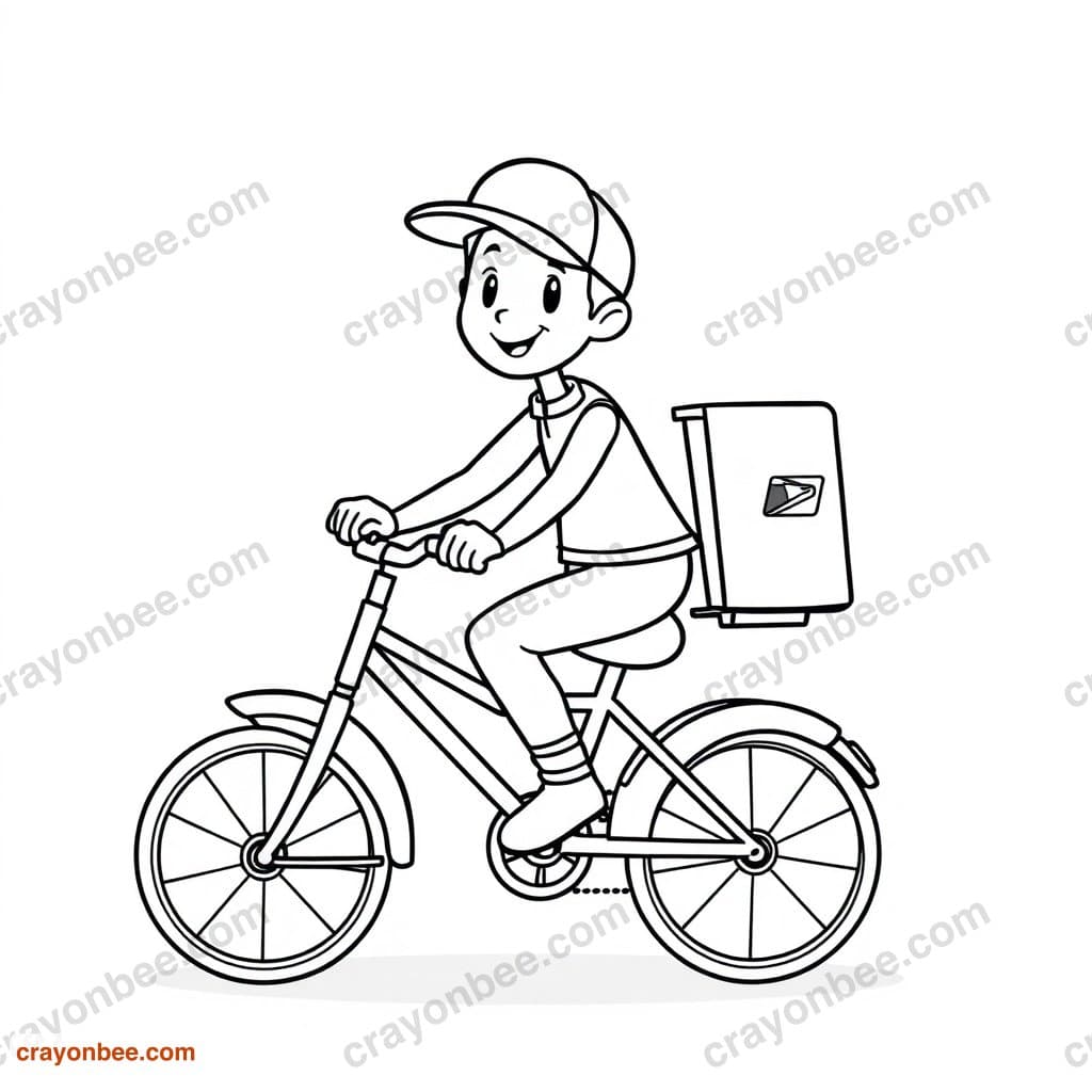 Postal Worker Bike Coloring Page — Free Printable PDF