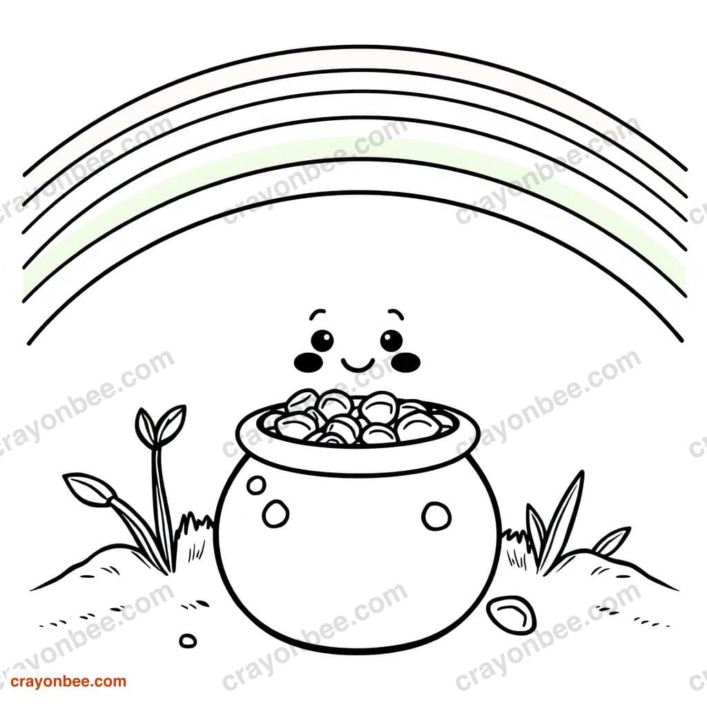 Pot Of Gold Rainbow Coloring Page — Free Printable PDF