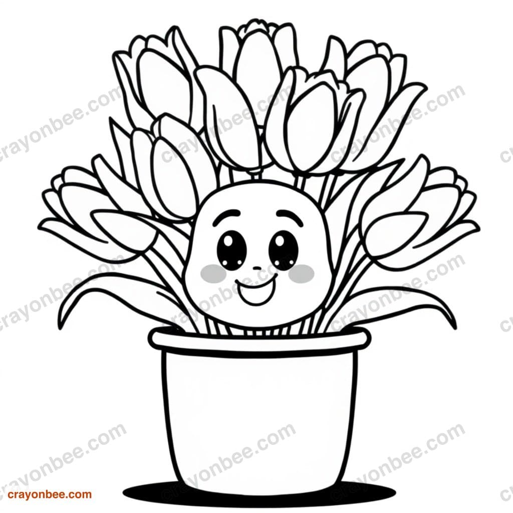 Pot Of Tulips Coloring Page — Free Printable PDF
