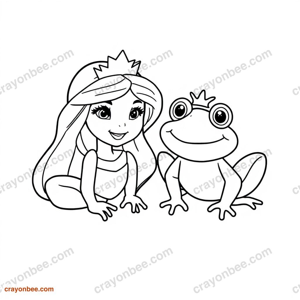 Princess And Frog Coloring Page — Free Printable PDF
