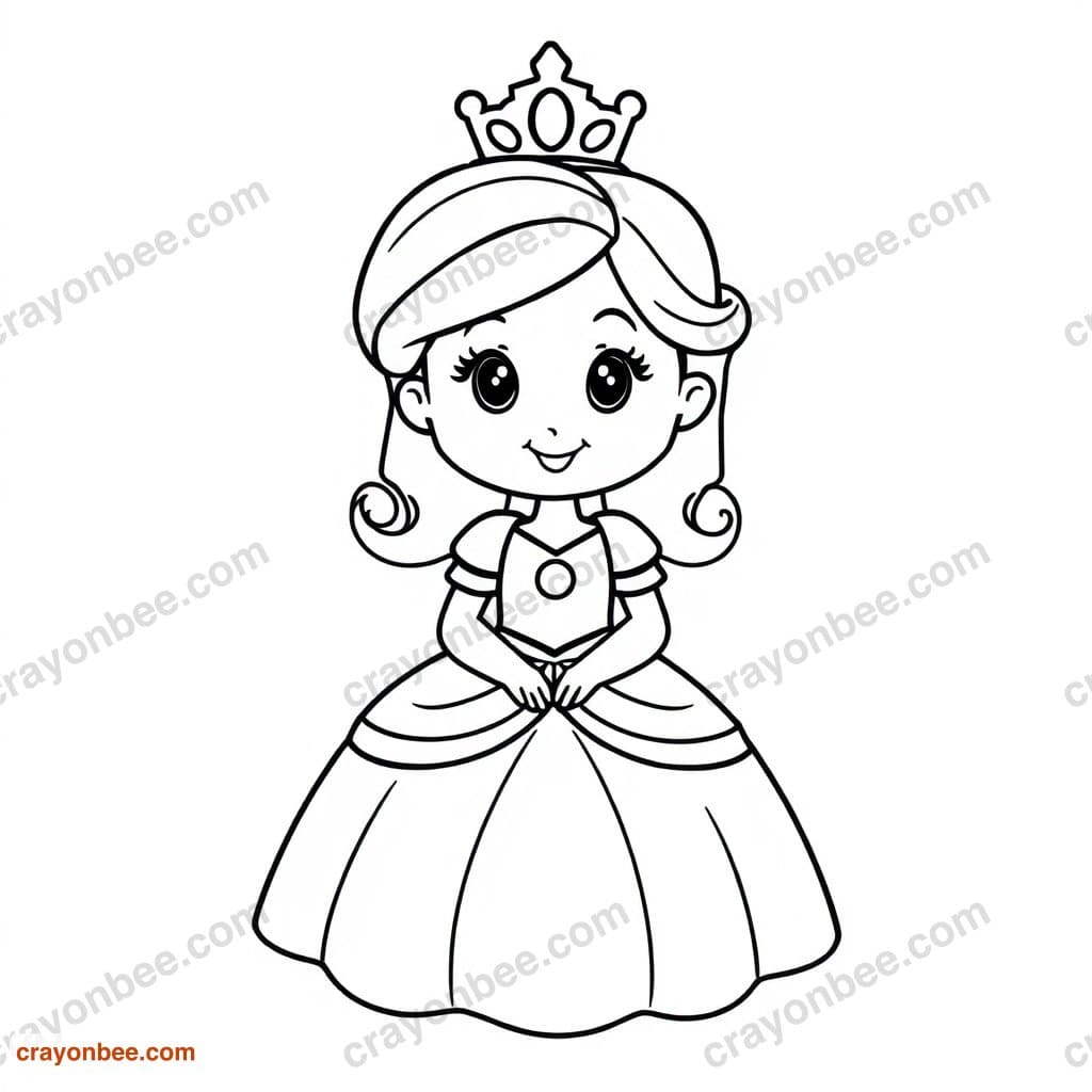 Princess In Dress Coloring Page — Free Printable PDF