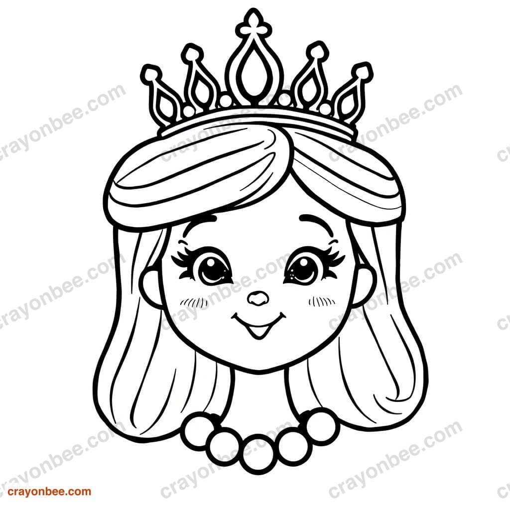 Princess With Crown Coloring Page — Free Printable PDF