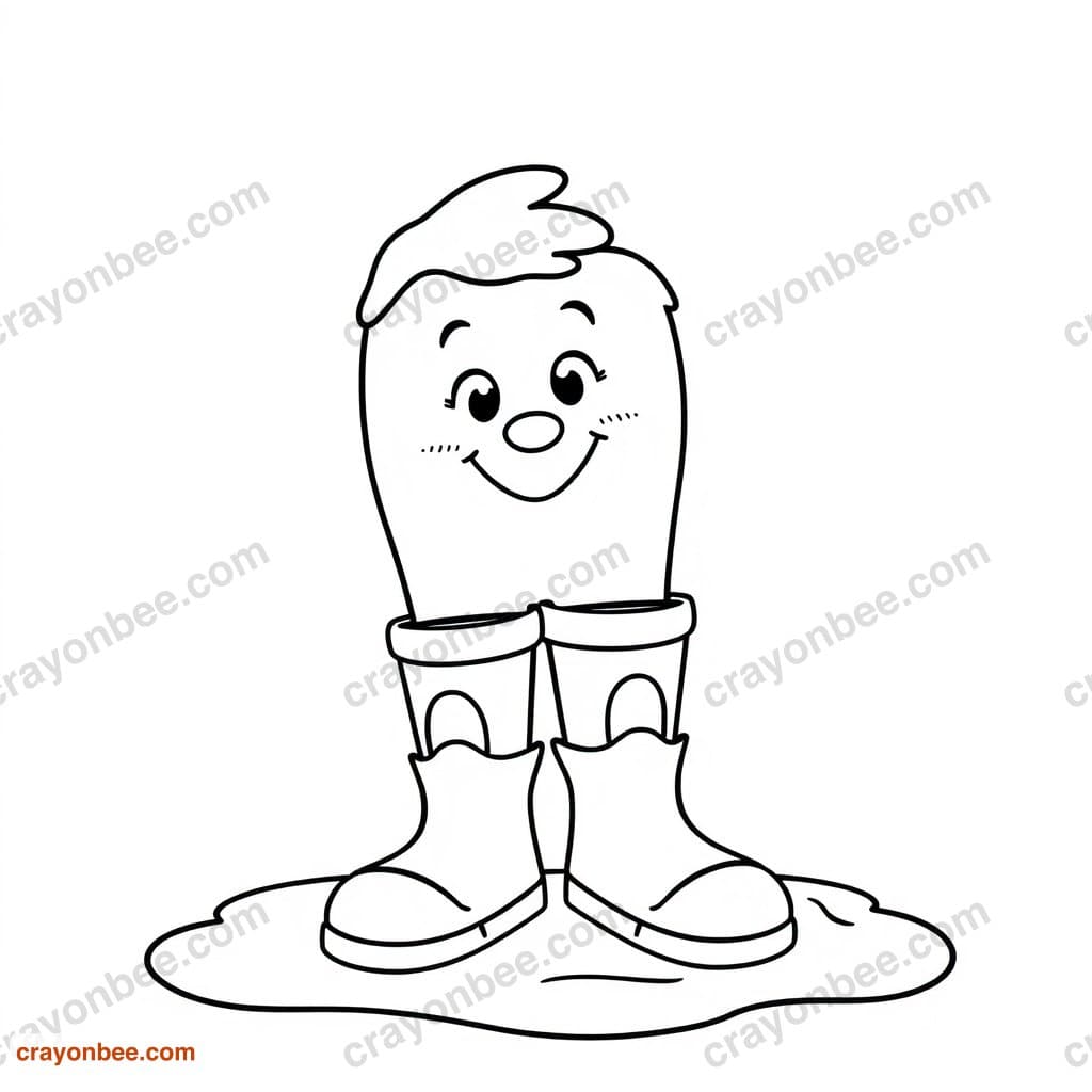 Puddle With Rubber Boots Coloring Page — Free Printable PDF