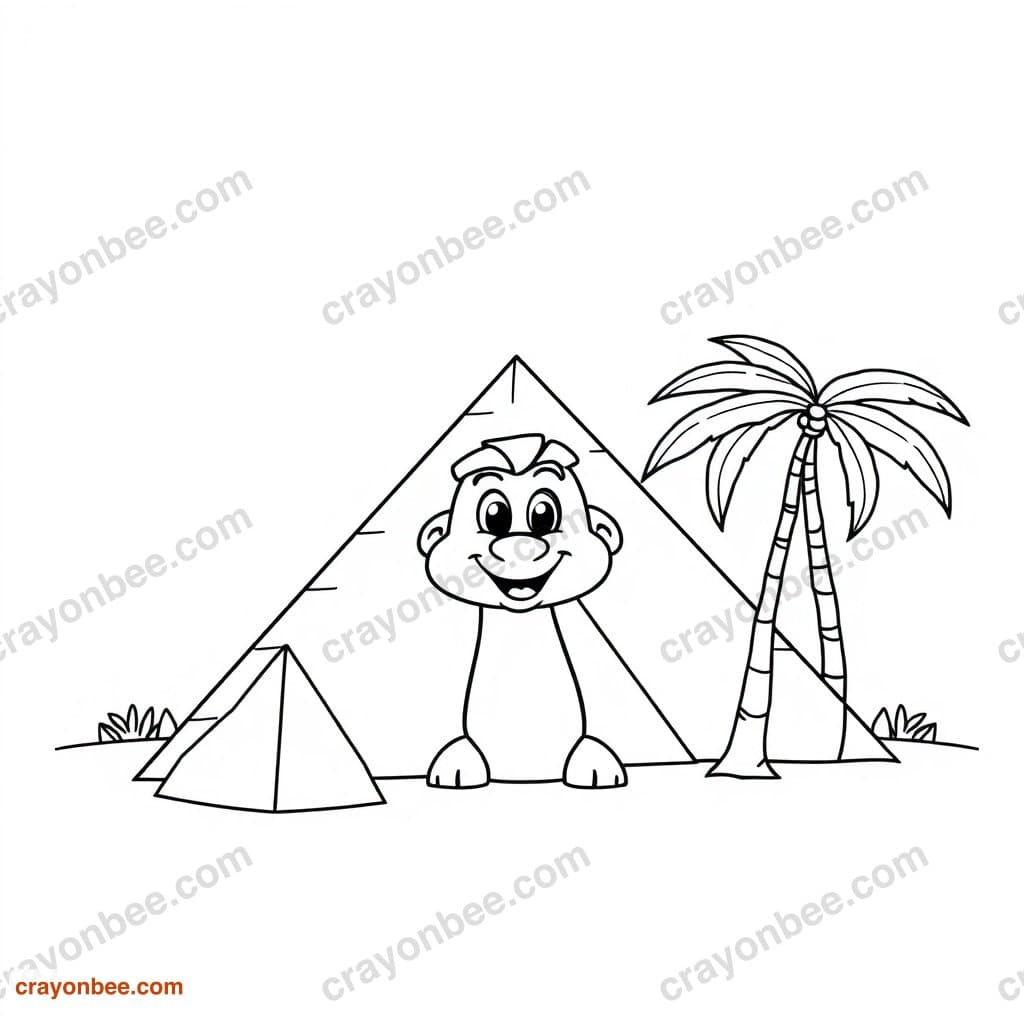 Pyramids With Palm Tree Coloring Page — Free Printable PDF
