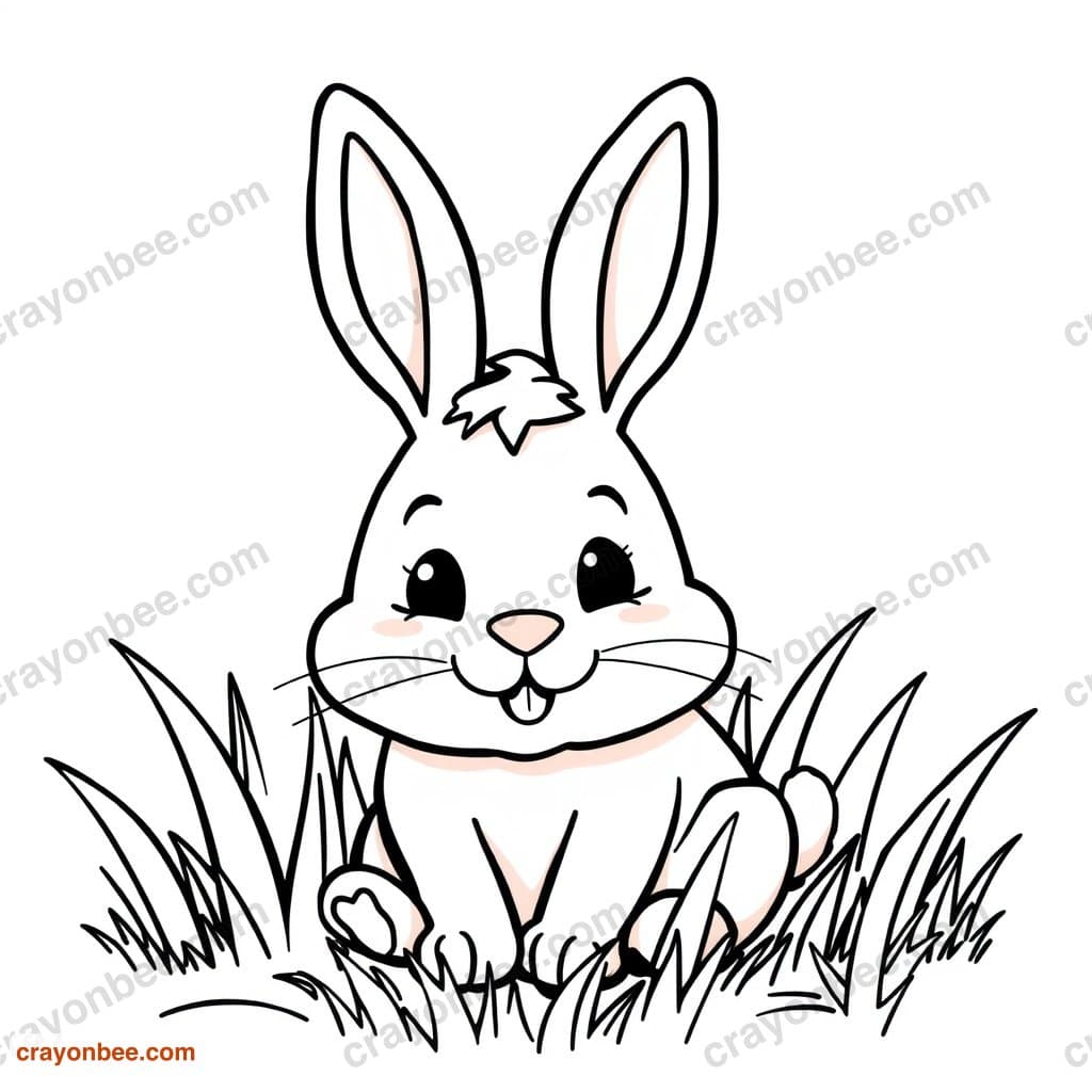 Rabbit In Grass Coloring Page — Free Printable PDF