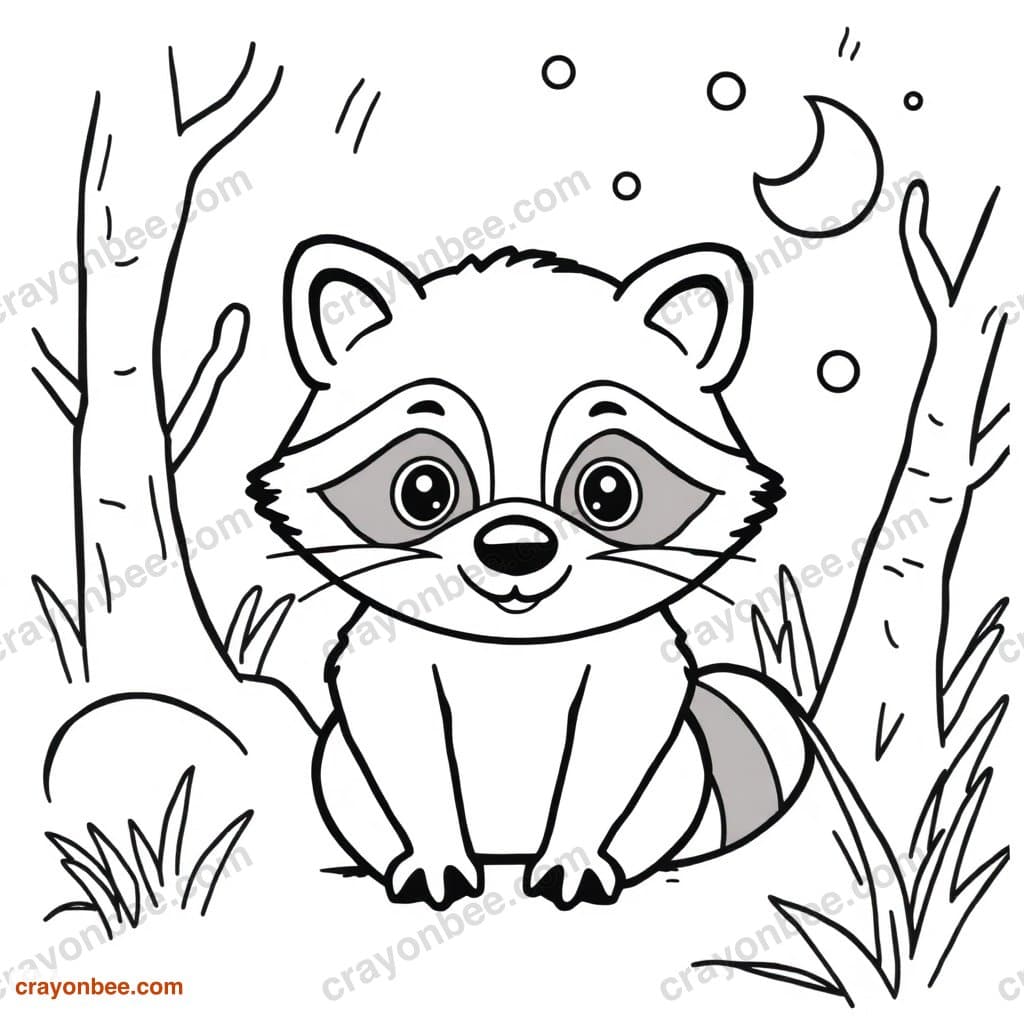 Raccoon At Night Coloring Page — Free Printable PDF