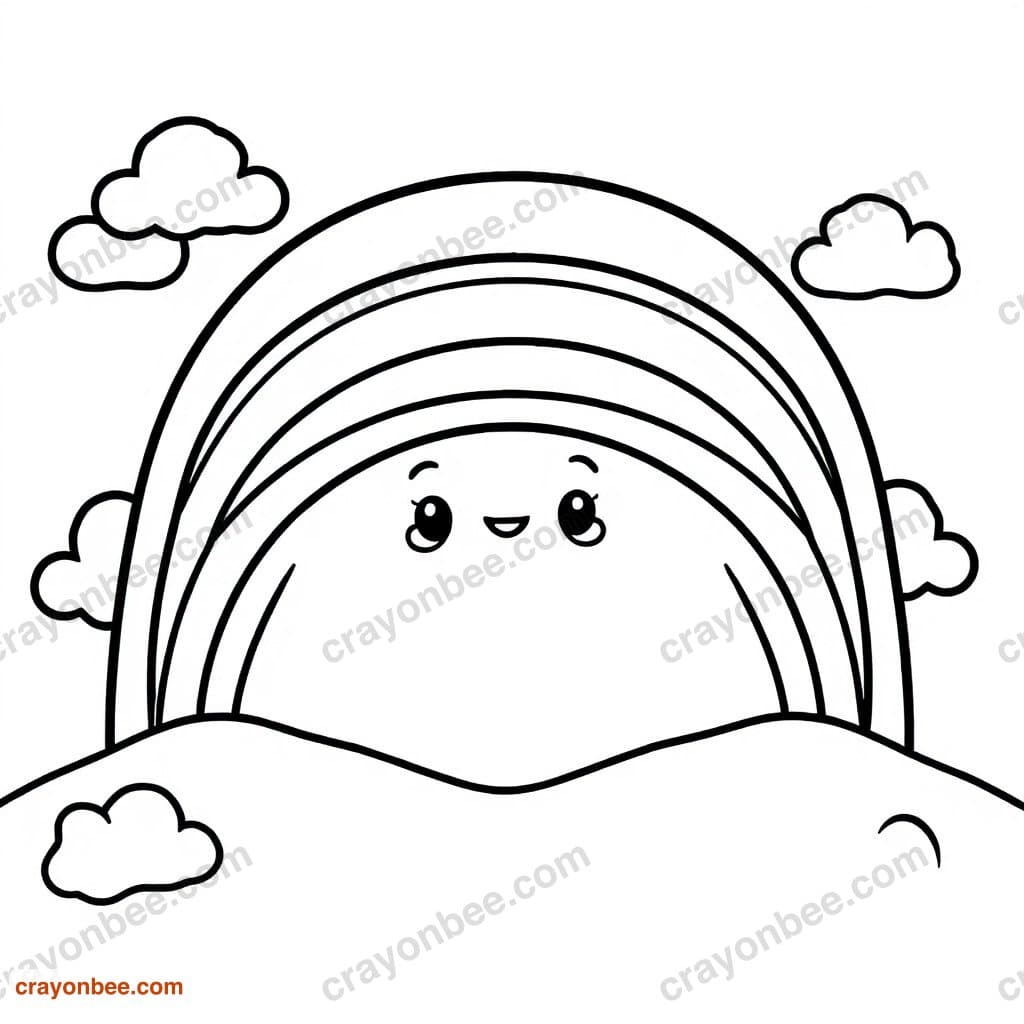 Rainbow With Clouds Coloring Page — Free Printable PDF