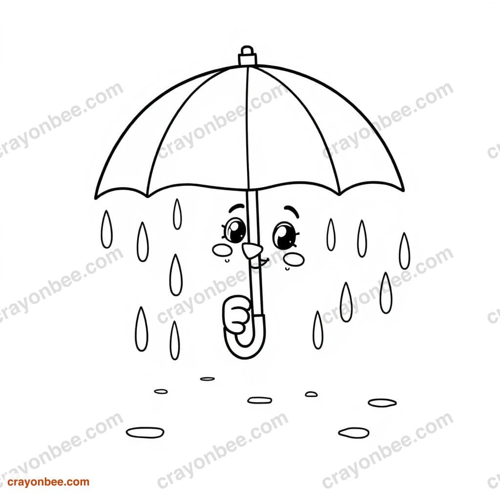 Rainy Day With Umbrella Coloring Page — Free Printable PDF