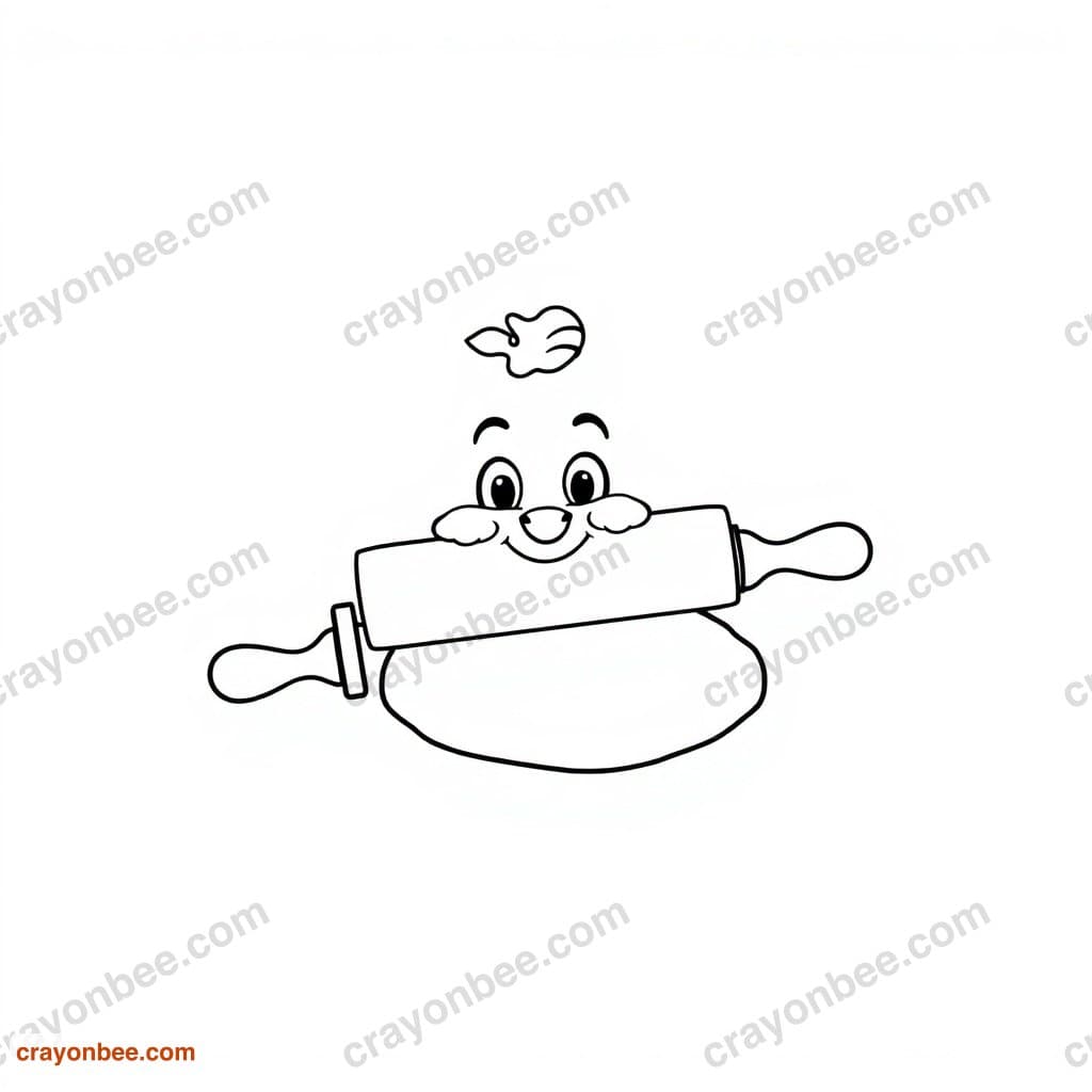 Rolling Pin With Dough Coloring Page — Free Printable PDF