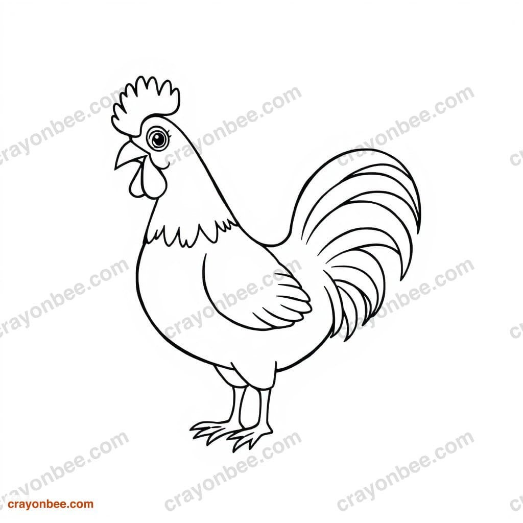 Rooster Crowing Coloring Page — Free Printable PDF