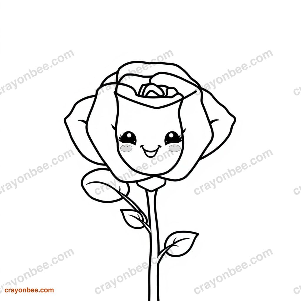 Rose Flower Coloring Page — Free Printable PDF