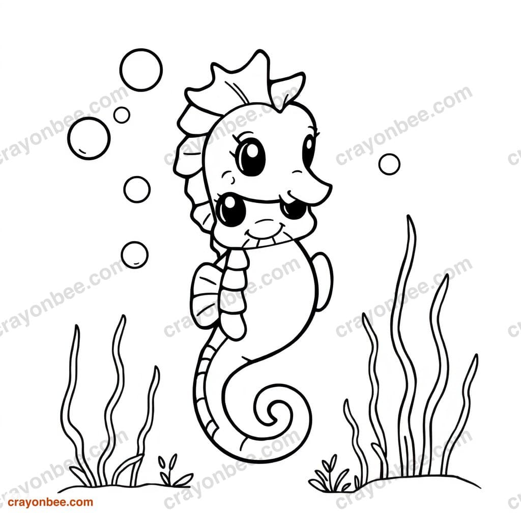 Seahorse Coloring Page — Free Printable PDF