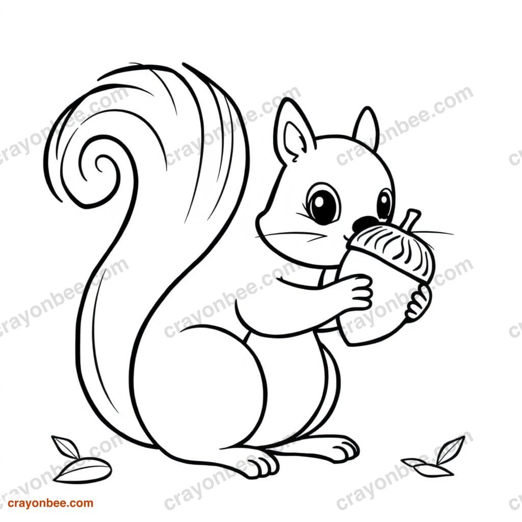 Squirrel With Acorn Coloring Page — Free Printable PDF