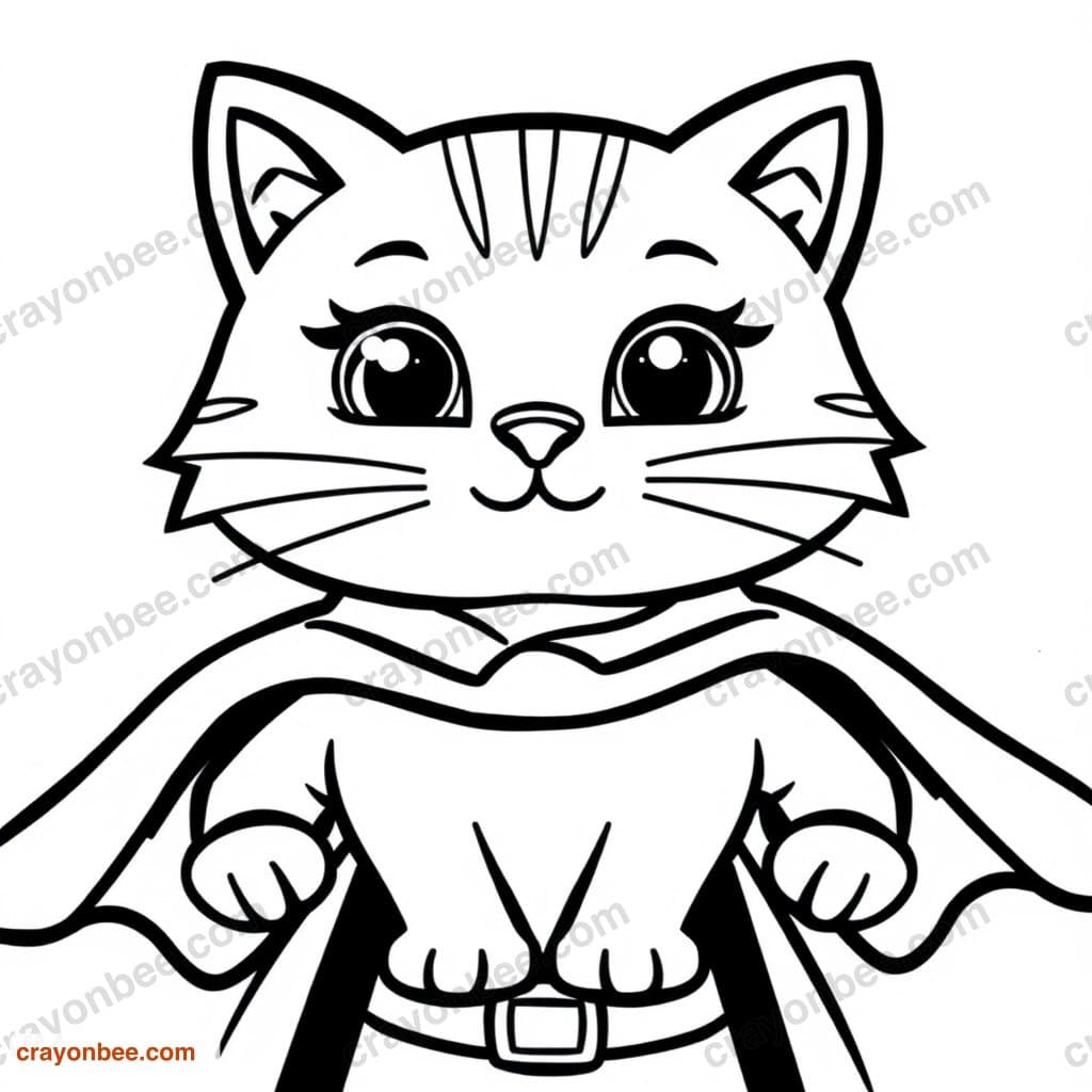 Superhero Cat Coloring Page — Free Printable PDF