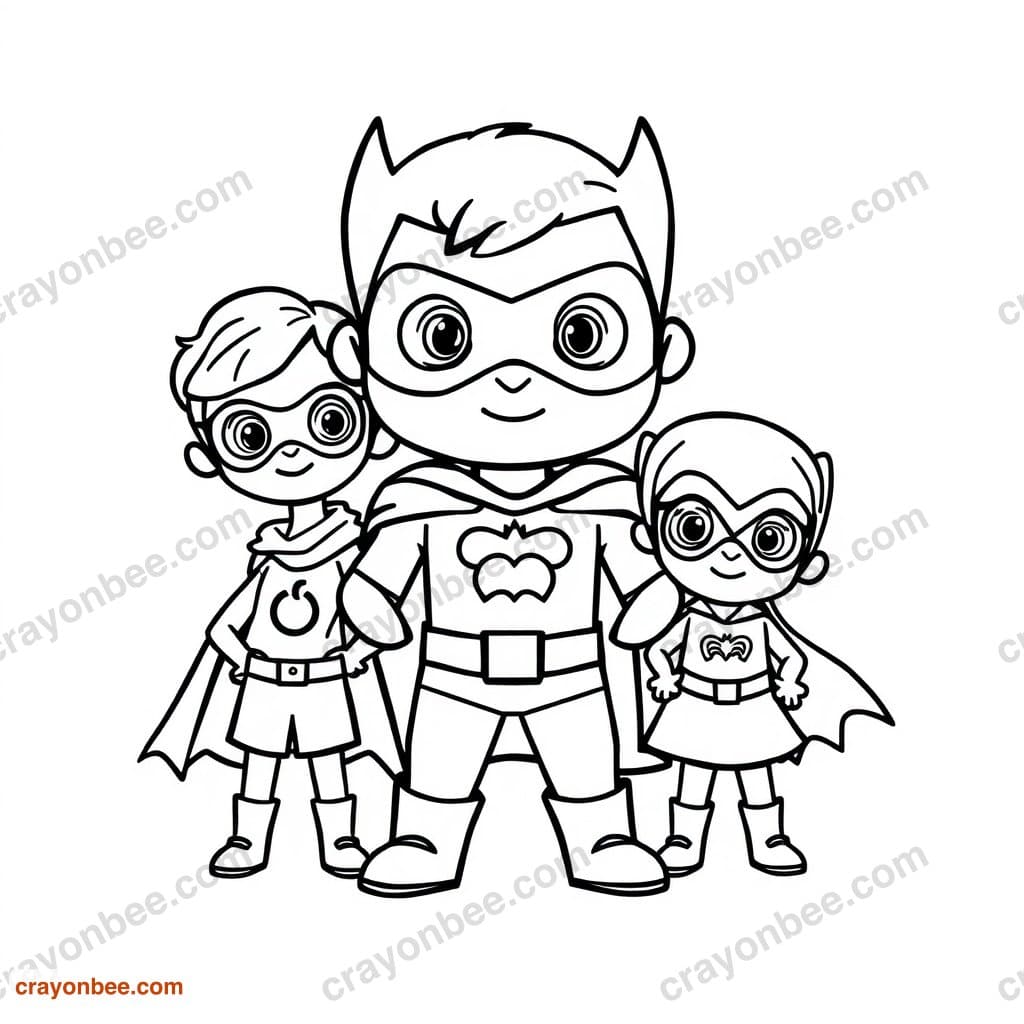 Superhero Family Coloring Page — Free Printable PDF