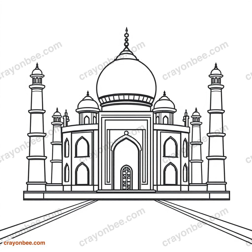 Taj Mahal Outline Coloring Page — Free Printable PDF
