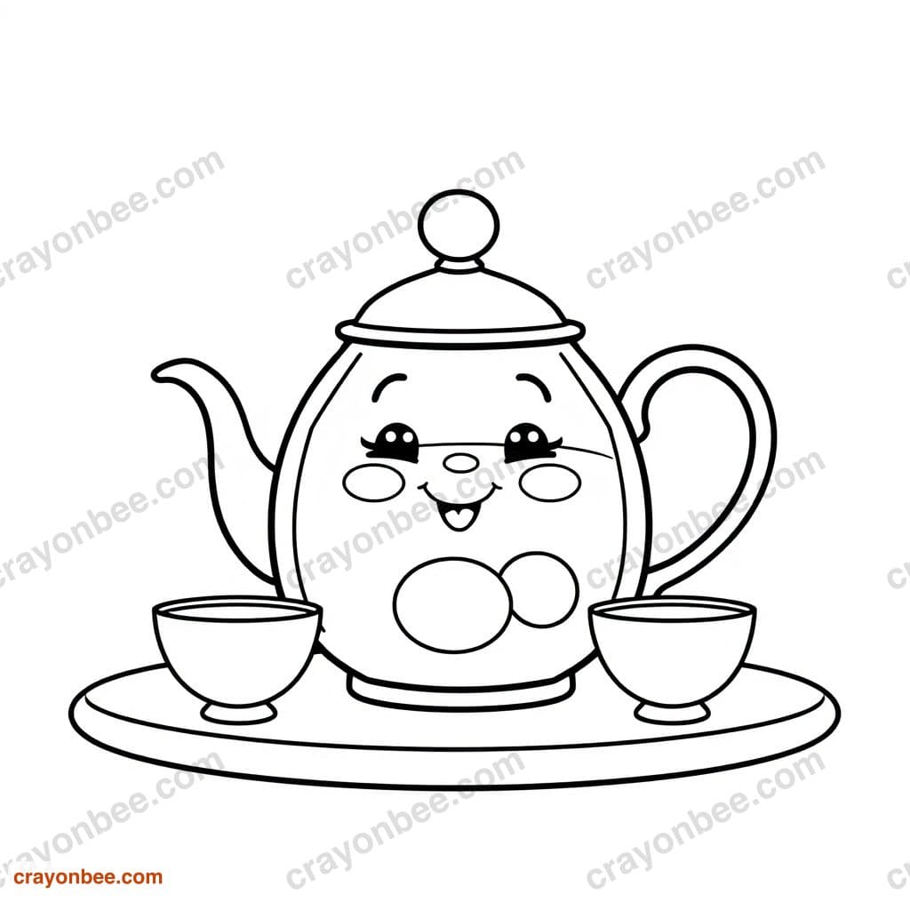 Tea Set Coloring Page — Free Printable PDF