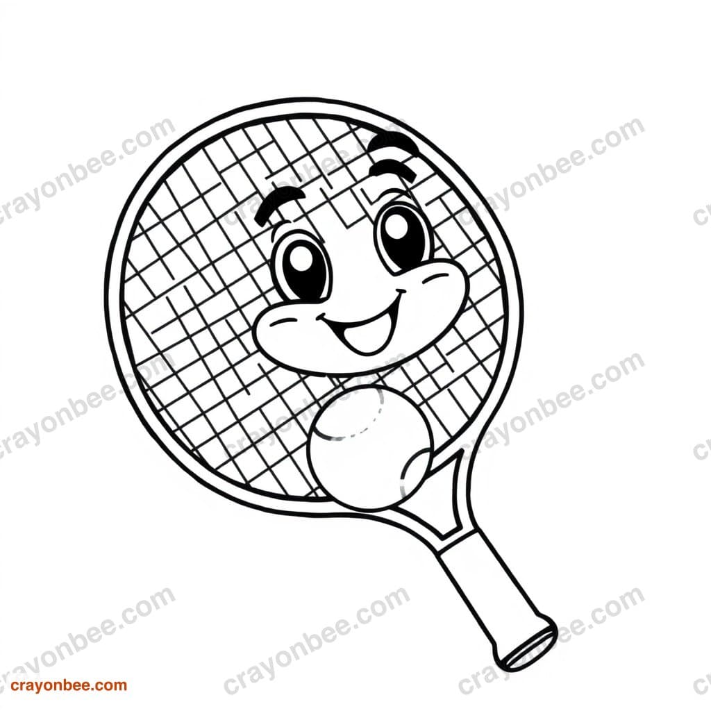 Tennis Racket With Ball Coloring Page — Free Printable PDF