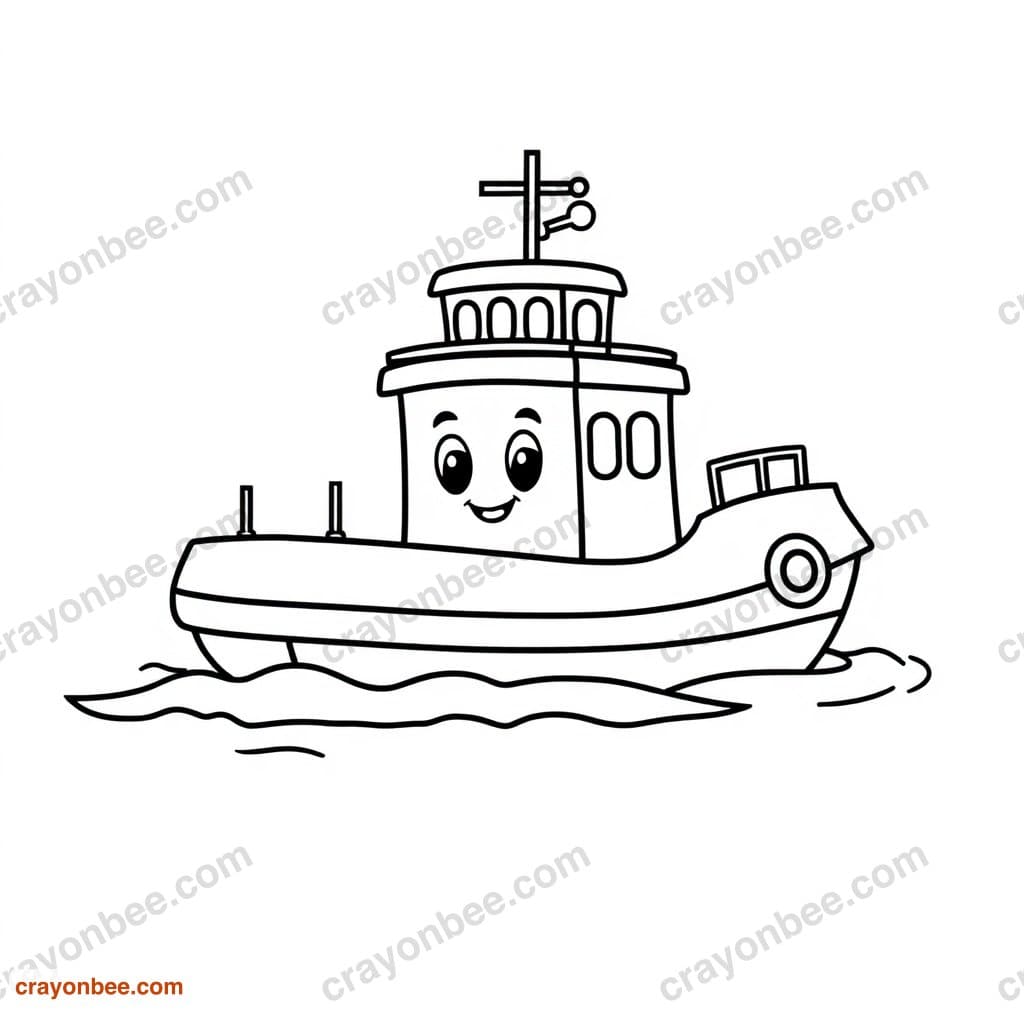 Tugboat Coloring Page — Free Printable PDF