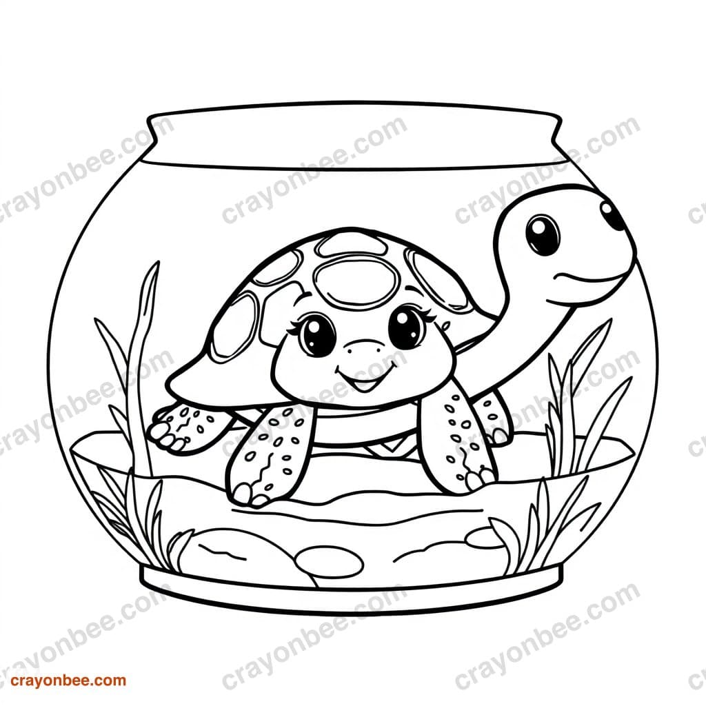 Turtle In Tank Coloring Page — Free Printable PDF