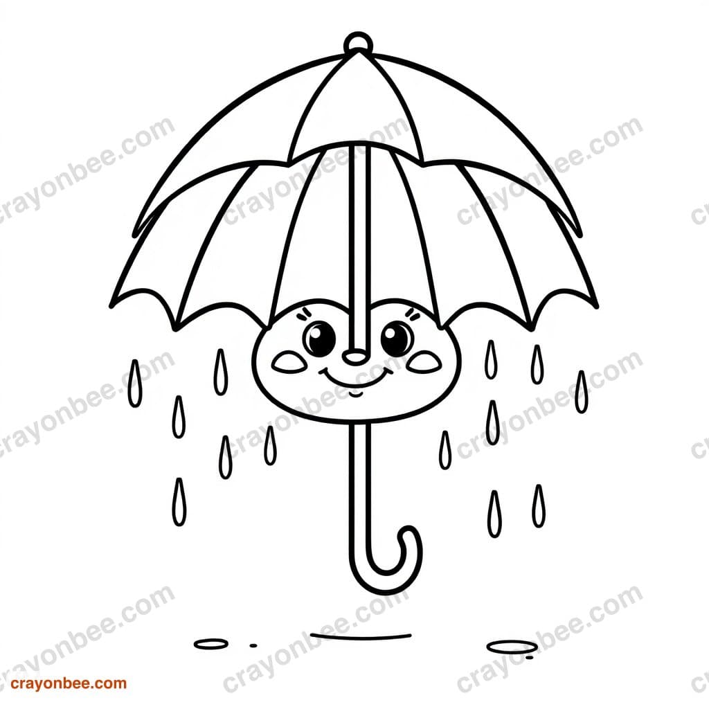 Umbrella With Rain Coloring Page — Free Printable PDF