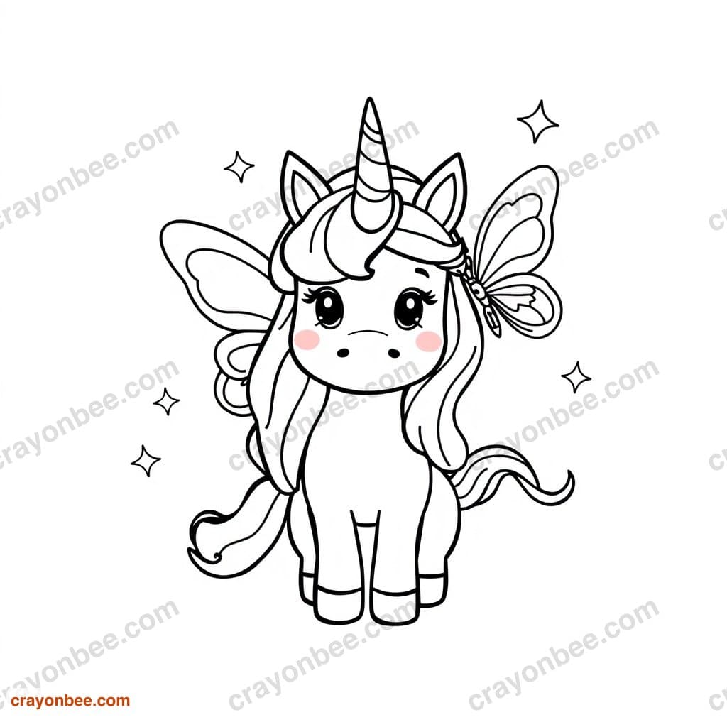 Unicorn And Butterfly Coloring Page — Free Printable PDF