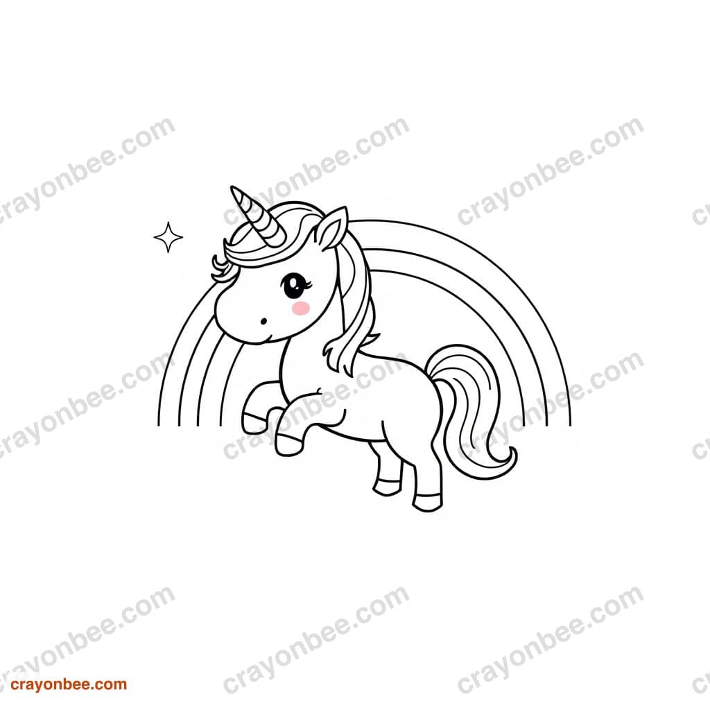 Unicorn With Rainbow Coloring Page — Free Printable PDF