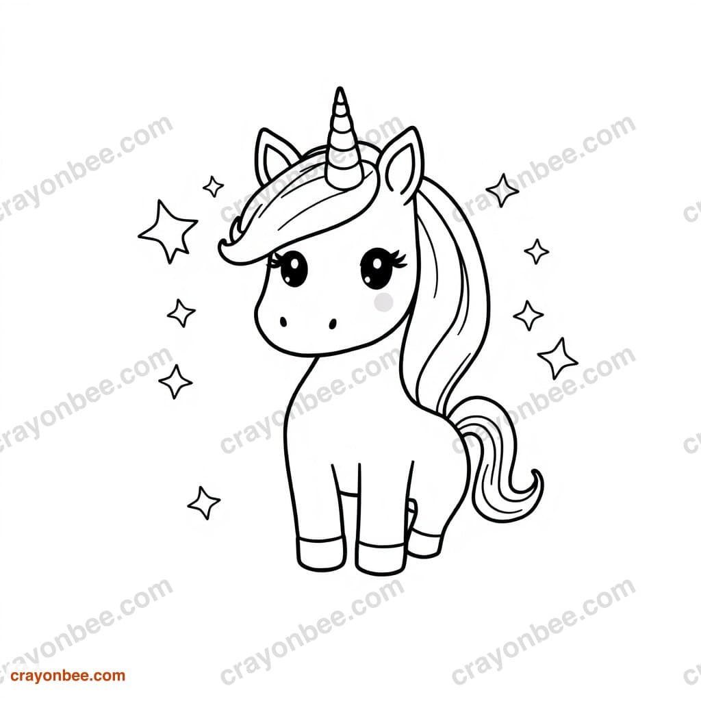 Unicorn With Stars Coloring Page — Free Printable PDF