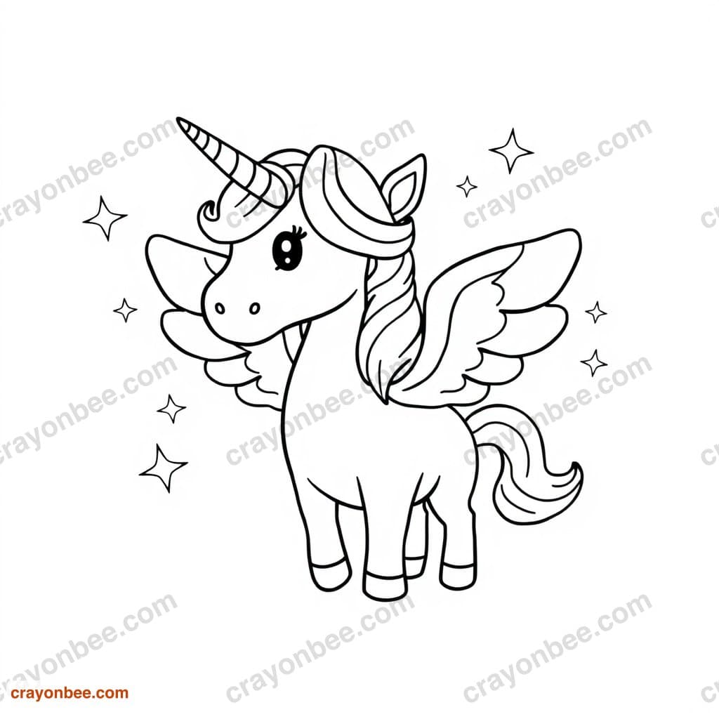 Unicorn With Wings Coloring Page — Free Printable PDF