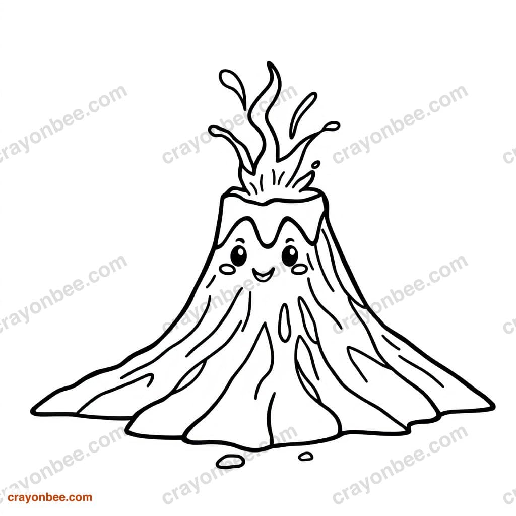 Volcano Erupting Cute Coloring Page — Free Printable PDF
