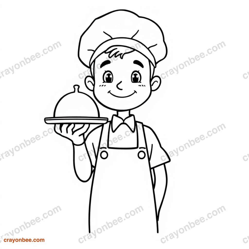 Waiter With Tray Coloring Page — Free Printable PDF