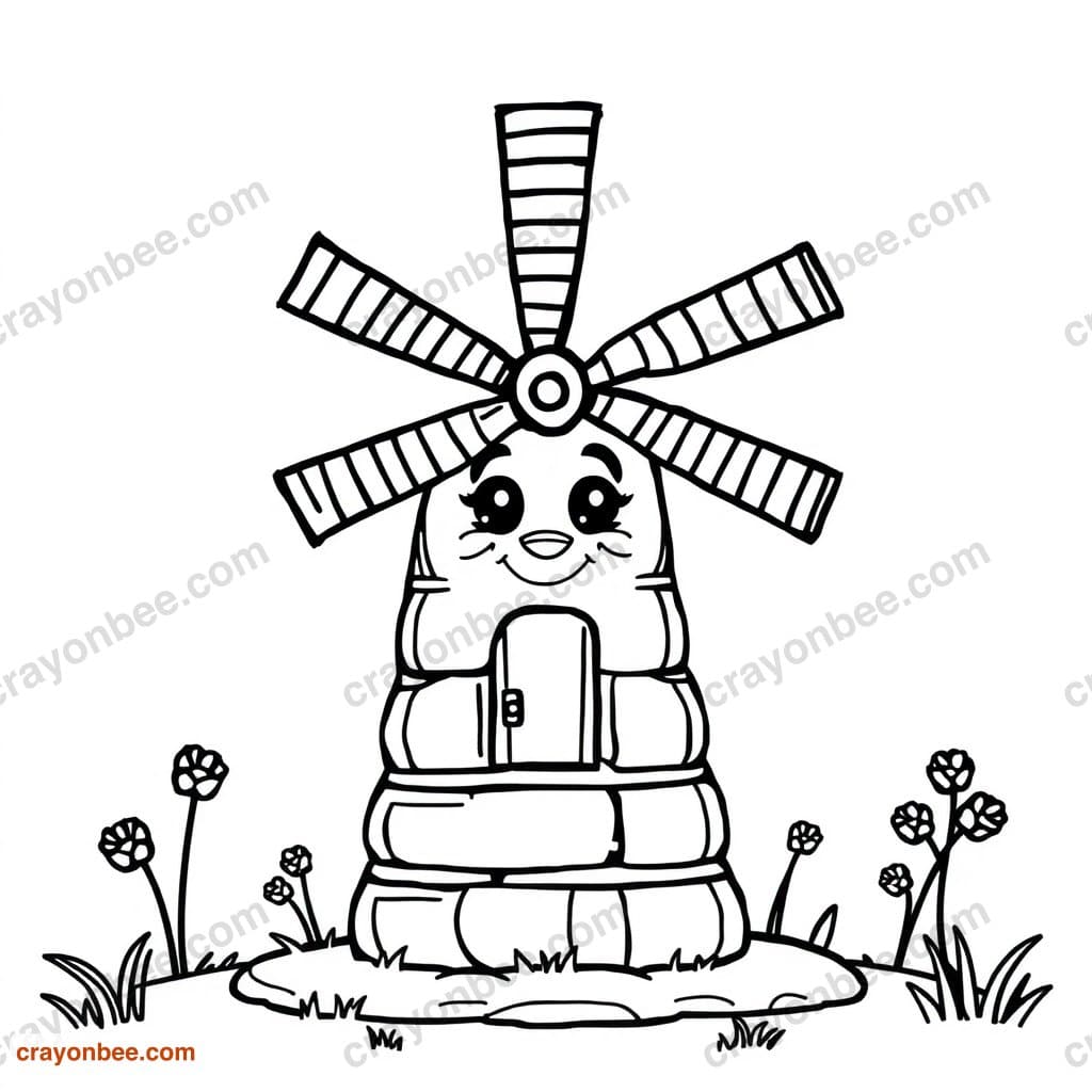 Windmill Coloring Page — Free Printable PDF
