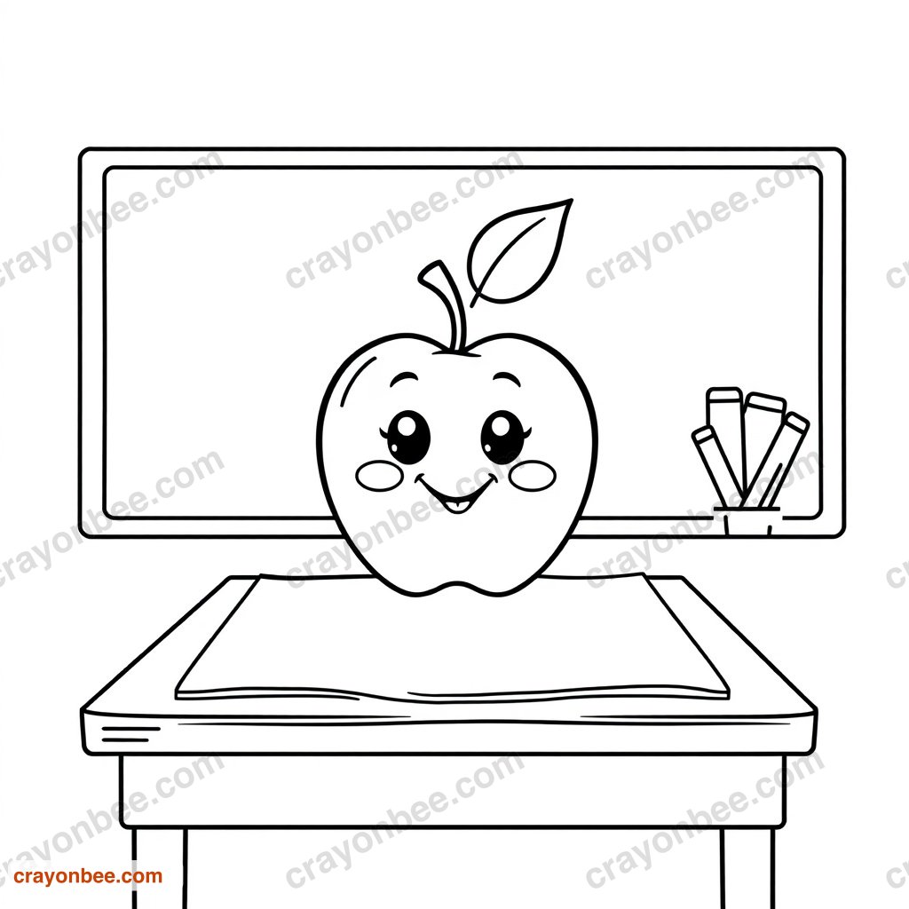 Apple On Teacher'S Desk Coloring Page — Free Printable PDF