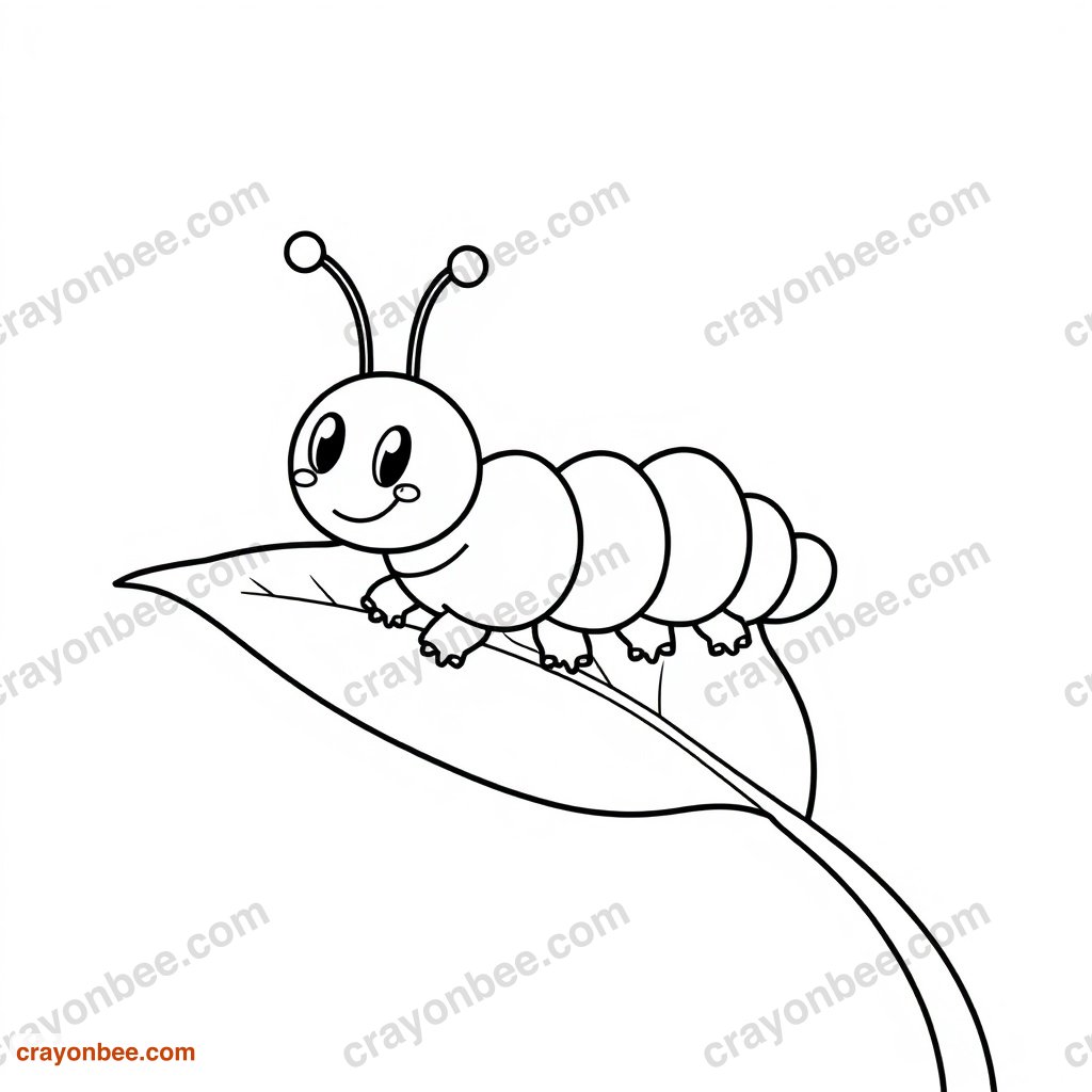 Caterpillar On Leaf Coloring Page — Free Printable PDF