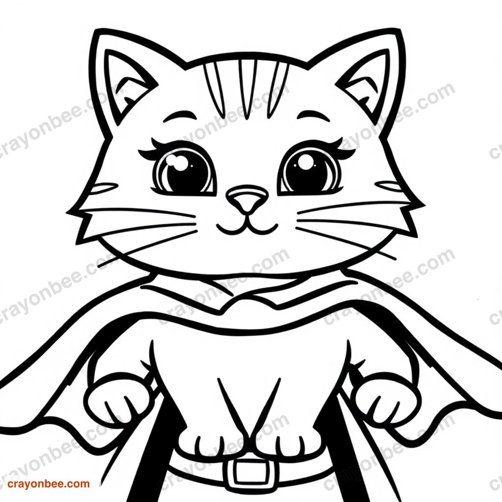 Superhero Cat Coloring Page — Free Printable PDF